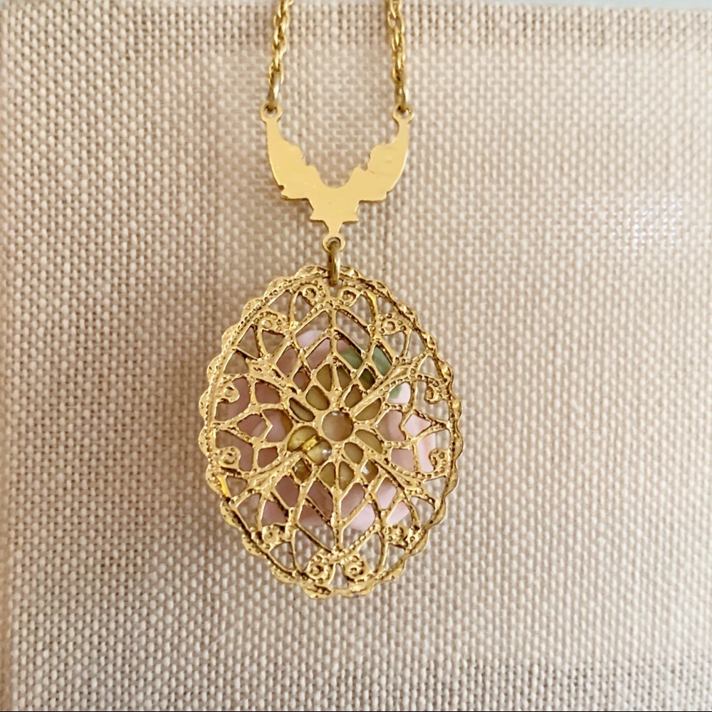 Vintage || Clay Rose Filigree Gold Tone Necklace - Picture 2 of 8